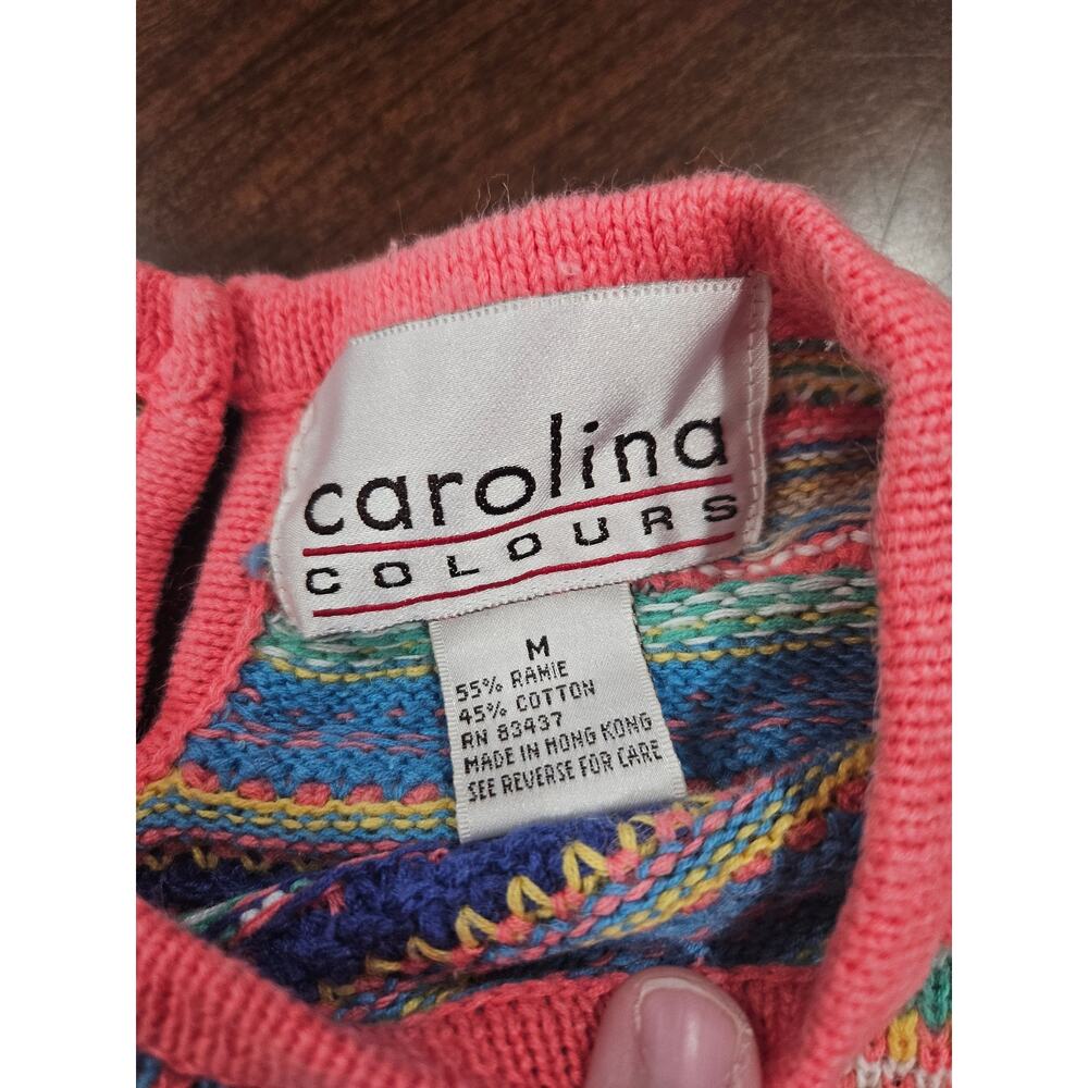 Vintage Carolina Colours Striped Women's Shirt Sleeve Sweater Pink M Cottagecore - Picture 2 of 5